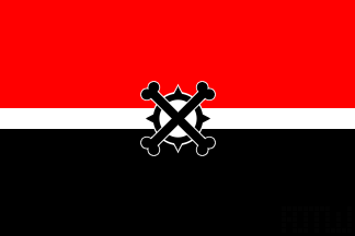 [red, white & black horizontal stripes, black emblem]